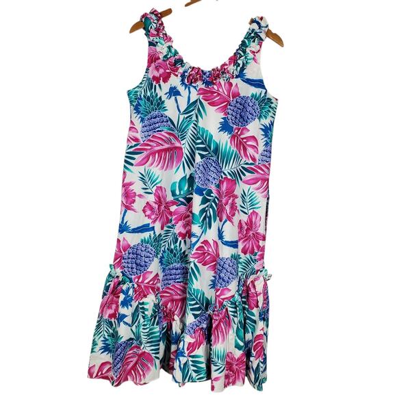 Vintage 70s Hilo Hattie Shift Sun Dress Size M Ruffle Sleeveless Pockets Cotton - Picture 8 of 13